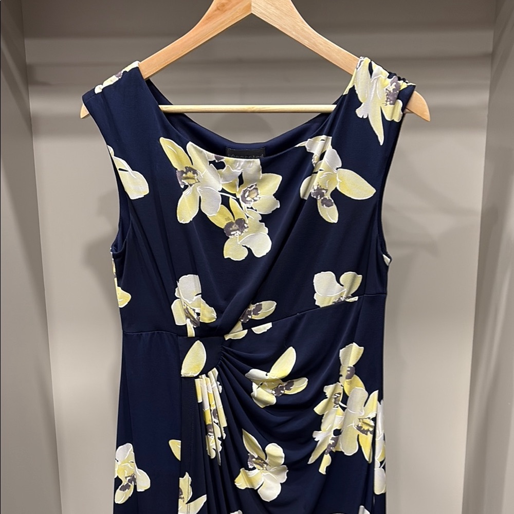 Connected Apparel Blue and White Asymmetrical Sheath Dress